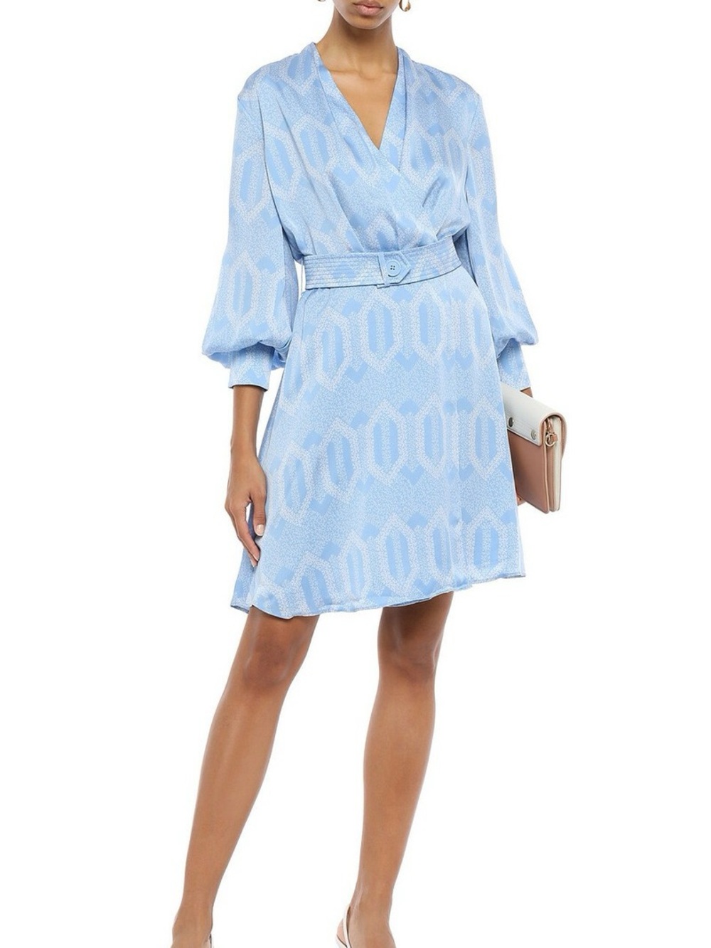 Equipment Fanetta Wrap Dress in Blue and White Long Sleeves Luxury Feel Size 4